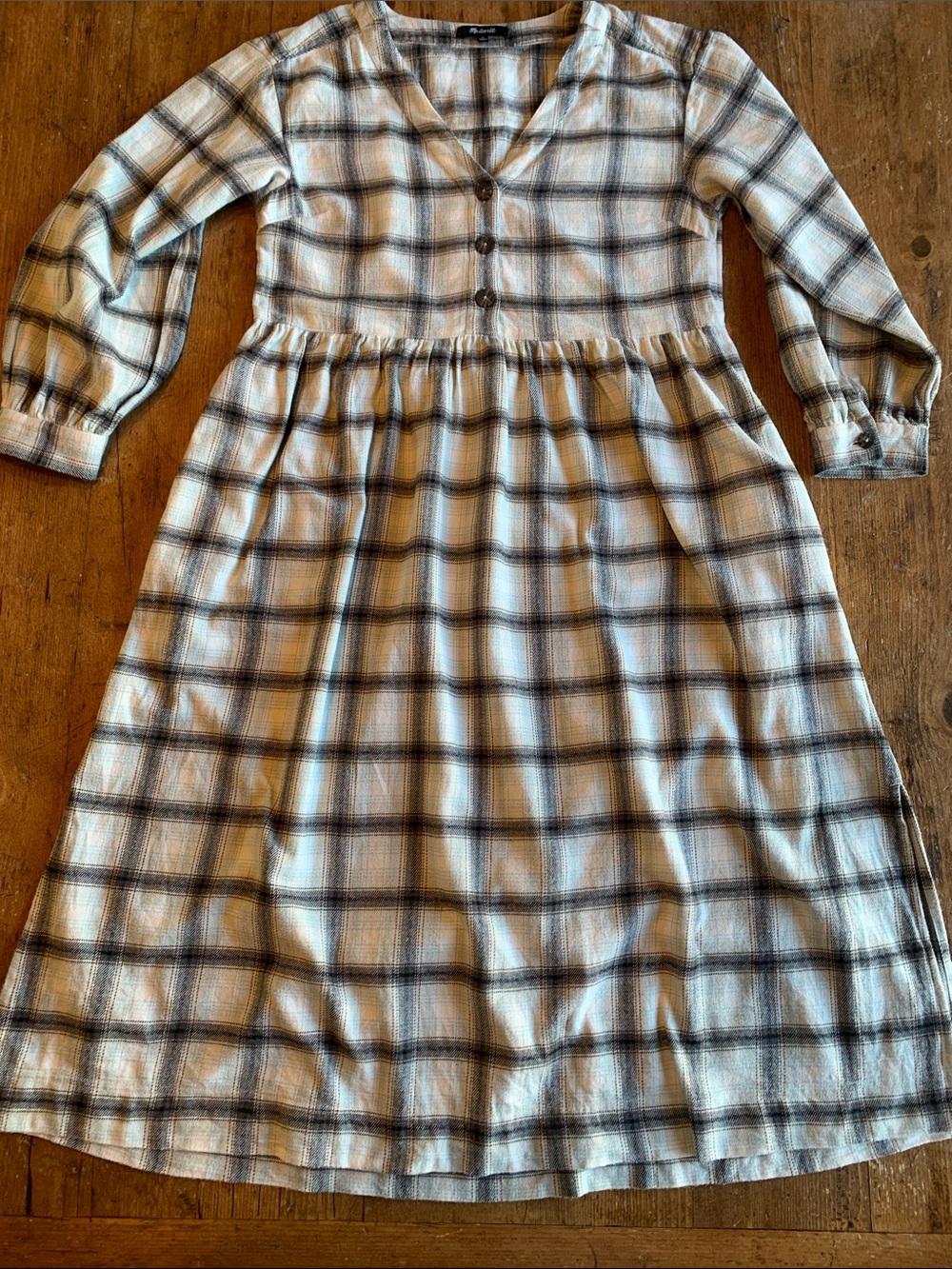 Madewell Plaid Midi Dress in Cream and Black